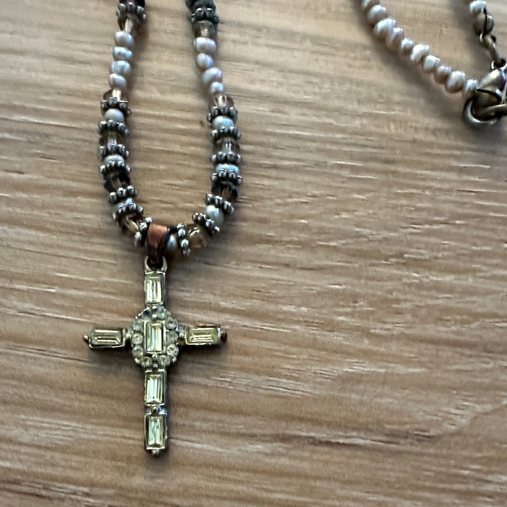 Vintage Rhinestone Cross Beaded Necklace